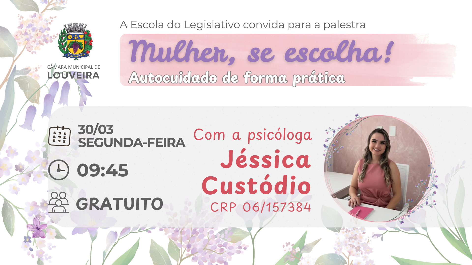 Câmara promove palestra gratuita sobre autocuidados para a mulher